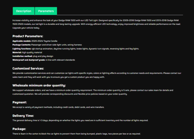 RGB Tail Lights for 2020-2024 Toyota Corolla Start Up Animation DRL Rear Lamp Assembly