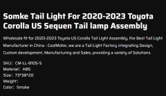 Somke Tail Light For 2020-2023 Toyota Corolla US Sequen Tail lamp Assembly