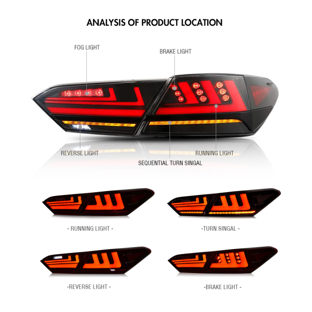For 2018-2024 Toyota Camry 8th Gen LE SE XSE Led Tail Light Assembly, Lexus Style