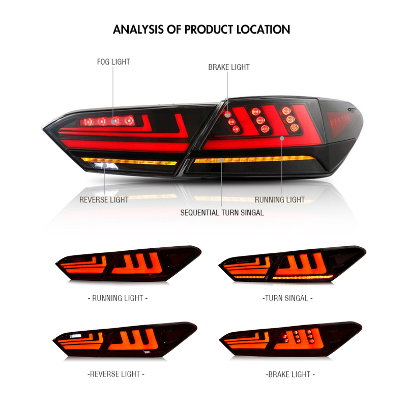 For 2018-2024 Toyota Camry 8th Gen LE SE XSE Led Tail Light Assembly, Lexus Style