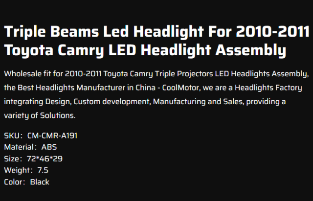 Triple Beams Led Headlight For 2010-2011 Toyota Camry LED Headlight Assembly