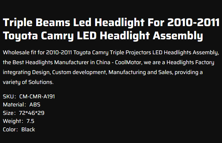 Triple Beams Led Headlight For 2010-2011 Toyota Camry LED Headlight Assembly