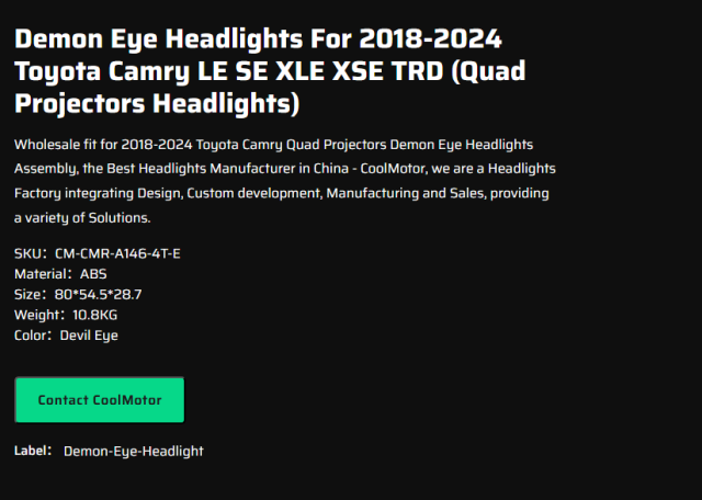 Demon Eye Headlights For 2018-2024 Toyota Camry LE SE XLE XSE TRD (Quad Projectors Headlights)