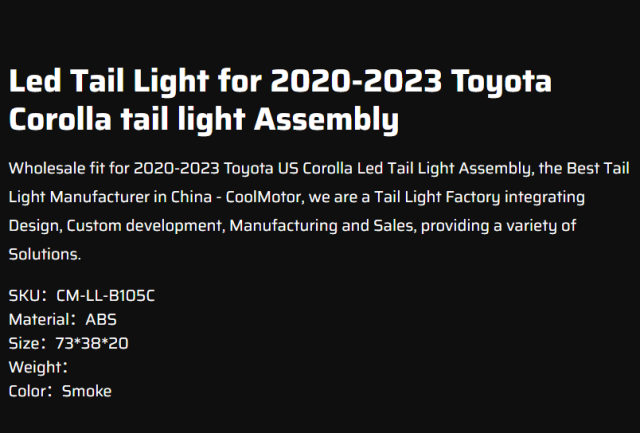 Led Tail Light for 2020-2023 Toyota Corolla tail light Assembly