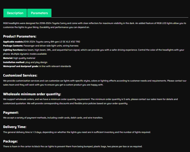 For 2018-2024 Toyota Camry RGB Headlights (Clear refletor)