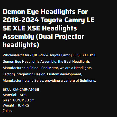 Demon Eye Headlights For 2018-2024 Toyota Camry LE SE XLE XSE Headlights Assembly (Dual Projector headlights)