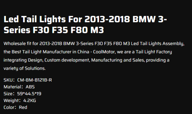 Led Tail Lights For 2013-2018 BWM 3-Series F30 F35 F80 M3