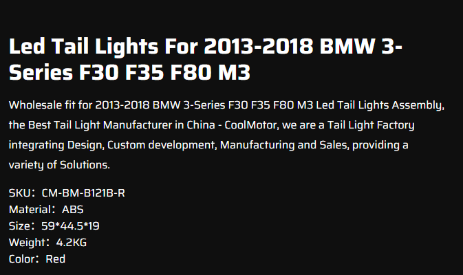 Led Tail Lights For 2013-2018 BWM 3-Series F30 F35 F80 M3