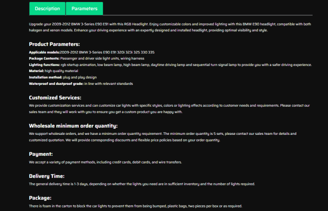 RGB Headlight For 2009-2012 BMW 3-Series E90 E91 320i 323i 325 330 335 (Halogen/Xenon)