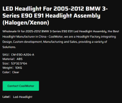 LED Headlight For 2005-2012 BMW 3-Series E90 E91 Headlight Assembly (Halogen/Xenon)