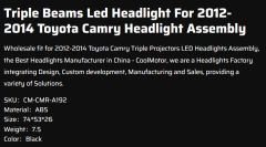 Triple Beams Led Headlight For 2012-2014 Toyota Camry Headlight Assembly