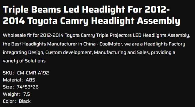 Triple Beams Led Headlight For 2012-2014 Toyota Camry Headlight Assembly