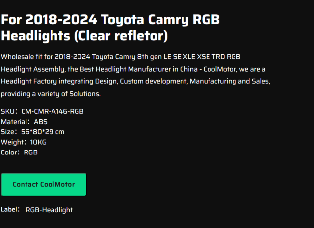 For 2018-2024 Toyota Camry RGB Headlights (Clear refletor)