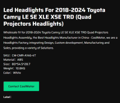 Led Headlights For 2018-2024 Toyota Camry LE SE XLE XSE TRD (Quad Projectors Headlights)