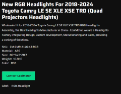 New RGB Headlights For 2018-2024 Toyota Camry LE SE XLE XSE TRD (Quad Projectors Headlights)