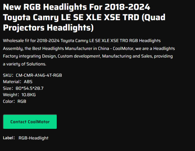 New RGB Headlights For 2018-2024 Toyota Camry LE SE XLE XSE TRD (Quad Projectors Headlights)