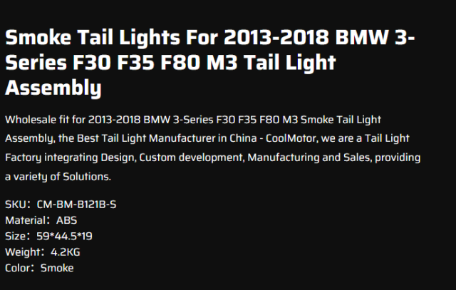 Smoke Tail Lights For 2013-2018 BWM 3-Series F30 F35 F80 M3 Tail Light Assembly