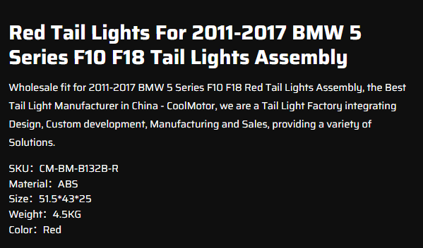 Red Tail Lights For 2011-2017 BWM 5 Series F10 F18 Tail Lights Assembly