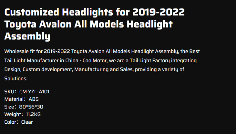 Customized Headlights for 2019-2022 Toyota Avalon All Models Headlight Assembly
