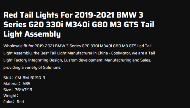 Red Tail Lights For 2019-2021 BWM 3 Series G20 330i M340i G80 M3 GTS Tail Light Assembly