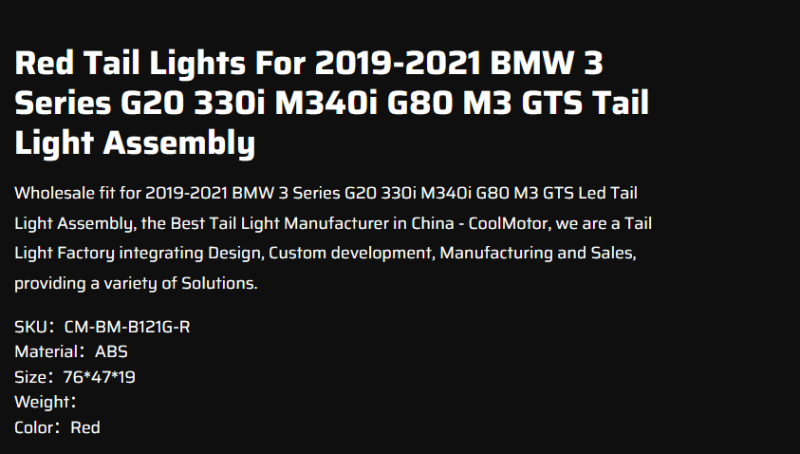 Red Tail Lights For 2019-2021 BWM 3 Series G20 330i M340i G80 M3 GTS Tail Light Assembly