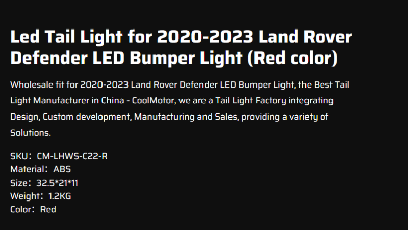 Led Tail Light for 2020-2023 Land Rover Defender LED Bumper Light (Red color)