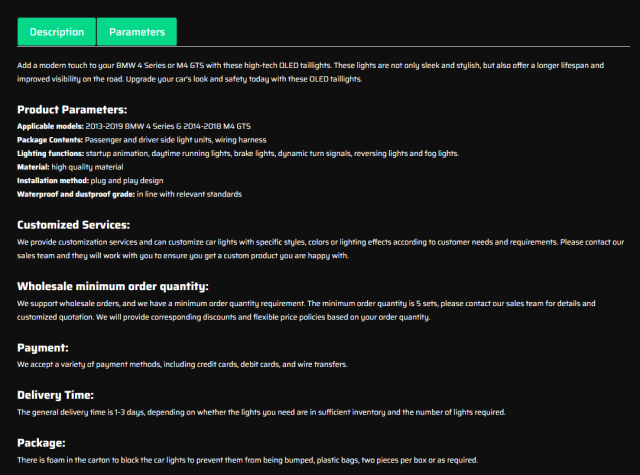 OLED Taillights For 2013-2019 BWM 4 Series &amp; 2014-2018 M4 GTS Tail Lights