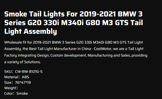 Smoke Tail Lights For 2019-2021 BMW 3 Series G20 330i M340i G80 M3 GTS Tail Light Assembly