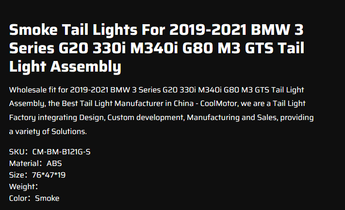 Smoke Tail Lights For 2019-2021 BMW 3 Series G20 330i M340i G80 M3 GTS Tail Light Assembly