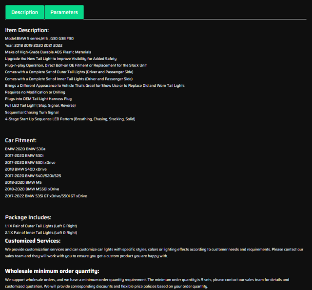 Led Tail Light For 2018-2022 BMW 5-Series G30 G38 520 530 540 M5 F90