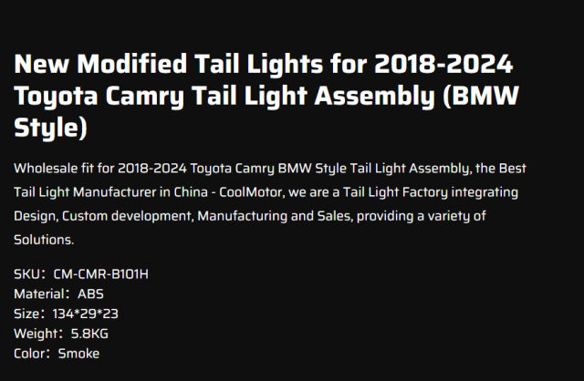 New Modified Tail Lights for 2018-2024 Toyota Camry Tail Light Assembly (BMW Style)