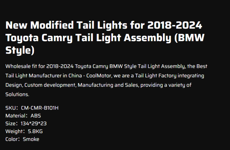 New Modified Tail Lights for 2018-2024 Toyota Camry Tail Light Assembly (BMW Style)