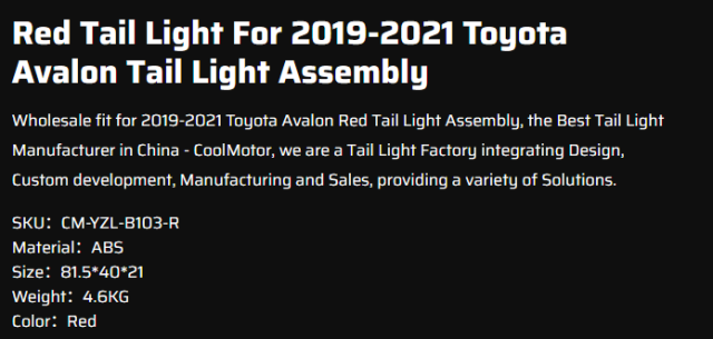 Red Tail Light For 2019-2021 Toyota Avalon Tail Light Assembly