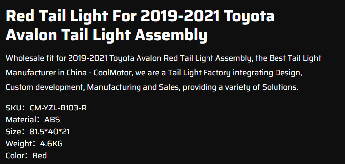 Red Tail Light For 2019-2021 Toyota Avalon Tail Light Assembly
