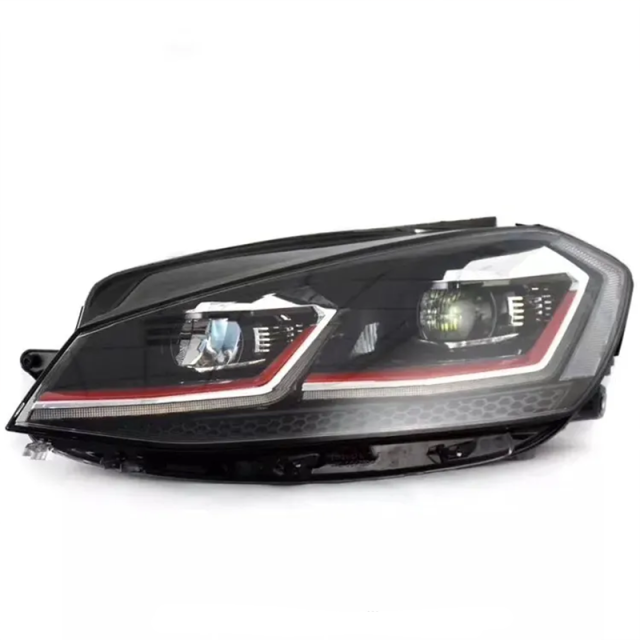 Modified Led Auto Car Front Light Golf MK7 Headlights With 7.5 Looking Red Chrome Line