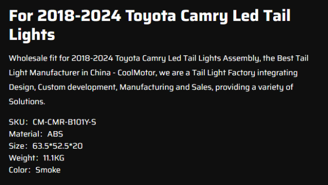 For 2018-2024 Toyota Camry Led Tail Lights