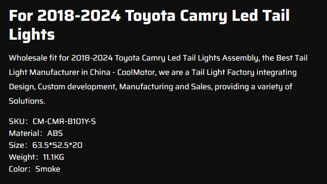 For 2018-2024 Toyota Camry Led Tail Lights