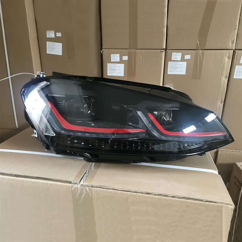 Modified Led Auto Car Front Light Golf MK7 Headlights With 7.5 Looking Red Chrome Line