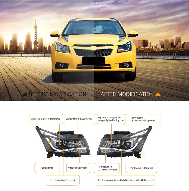 Upgrade the original low-end headlights to high-end xenon headlights Suitable for 15-16 new Cruze models