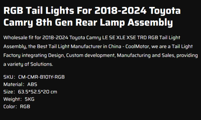 RGB Tail Lights For 2018-2024 Toyota Camry 8th Gen Rear Lamp Assembly