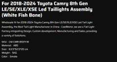 For 2018-2024 Toyota Camry 8th Gen LE/SE/XLE/XSE Led Taillights Assembly (White Fish Bone)