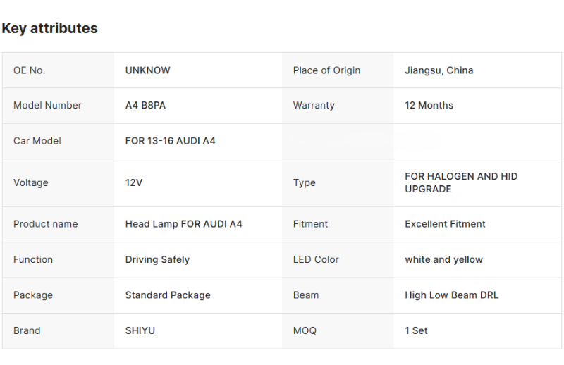 Auto Lighting Systems Auto Parts Headlights for 13-16 AUDI A4 B8PA No reviews yet