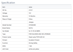 Auto Lighting Systems Auto Parts Headlights for 13-16 AUDI A4 B8PA No reviews yet