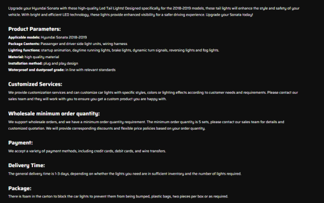 Hyundai Sonata Led Tail Lights For 2018-2019 Hyundai Sonata Tail Light Assembly