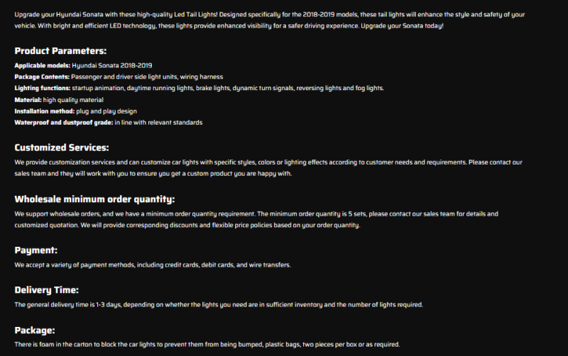 Hyundai Sonata Led Tail Lights For 2018-2019 Hyundai Sonata Tail Light Assembly