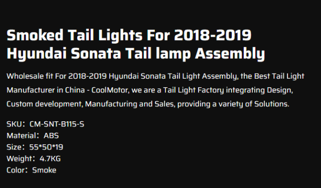 Hyundai Sonata  Led Tail Lights For 2018-2019 Hyundai Sonata Tail Light Assembly