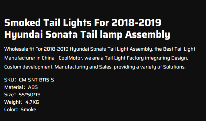 Hyundai Sonata  Led Tail Lights For 2018-2019 Hyundai Sonata Tail Light Assembly