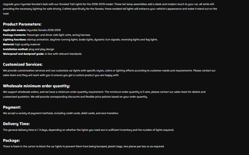 Hyundai Sonata  Led Tail Lights For 2018-2019 Hyundai Sonata Tail Light Assembly