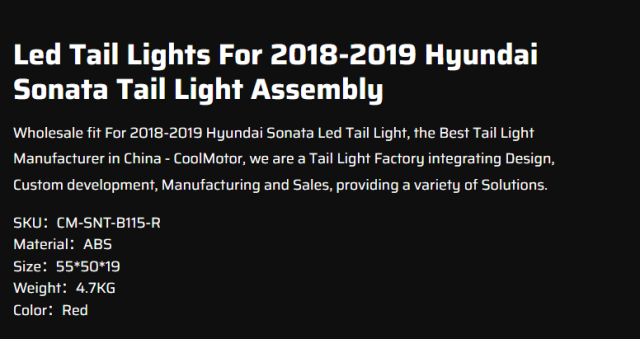 Hyundai Sonata Led Tail Lights For 2018-2019 Hyundai Sonata Tail Light Assembly