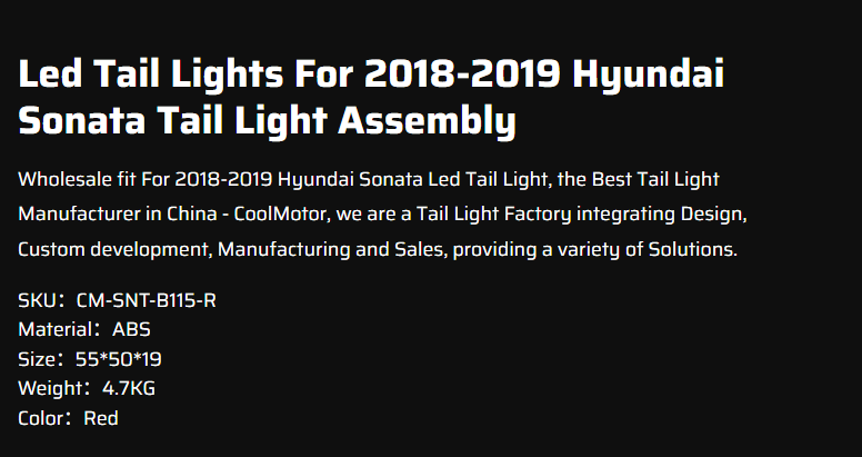 Hyundai Sonata Led Tail Lights For 2018-2019 Hyundai Sonata Tail Light Assembly